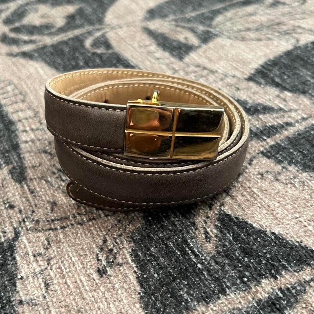 No label vintage grey leather skinny waist belt ☕️